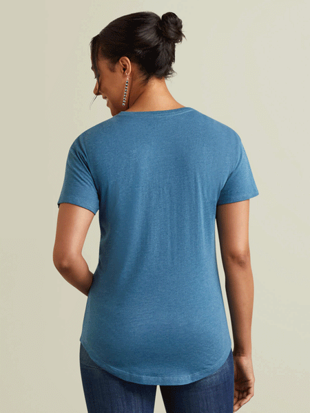 Ariat 10042792 Womens Farm Life T-Shirt Steel Blue Heather back view. If you need any assistance with this item or the purchase of this item please call us at five six one seven four eight eight eight zero one Monday through Saturday 10:00a.m EST to 8:00 p.m EST