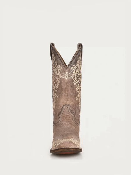 Corral A2663 Ladies Crater Bone Embroidery Square Toe Boot Brown front view. If you need any assistance with this item or the purchase of this item please call us at five six one seven four eight eight eight zero one Monday through Saturday 10:00a.m EST to 8:00 p.m EST
