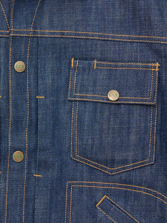 Ely Cattleman E4F241012-DN Mens Vintage Reissue Jacket Denim front view. If you need any assistance with this item or the purchase of this item please call us at five six one seven four eight eight eight zero one Monday through Saturday 10:00a.m EST to 8:00 p.m EST