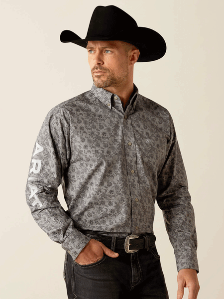 Ariat 10051987 Mens Team Kendall Classic Fit Shirt Grey front view. If you need any assistance with this item or the purchase of this item please call us at five six one seven four eight eight eight zero one Monday through Saturday 10:00a.m EST to 8:00 p.m EST