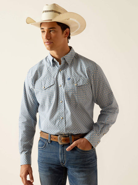 Ariat 10048501 Mens Parks Classic Fit Shirt Little Boy Blue front view. If you need any assistance with this item or the purchase of this item please call us at five six one seven four eight eight eight zero one Monday through Saturday 10:00a.m EST to 8:00 p.m EST