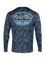 Salt Life SLM6167 Mens CamoX Long Sleeve Performance Pocket Tee Navy back view