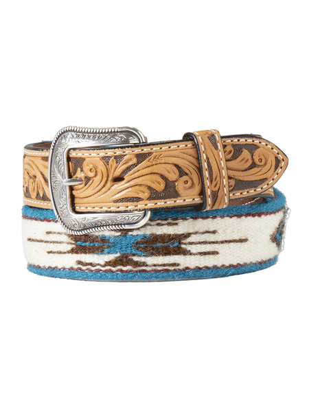 3D D100016408 Mens Wool Southwestern Turquoise Cross Belt Tan front view. If you need any assistance with this item or the purchase of this item please call us at five six one seven four eight eight eight zero one Monday through Saturday 10:00a.m EST to 8:00 p.m EST