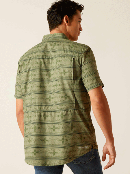 Ariat 10049019 Mens VentTEK Outbound Fitted Shirt Four Leaf Clover back view. If you need any assistance with this item or the purchase of this item please call us at five six one seven four eight eight eight zero one Monday through Saturday 10:00a.m EST to 8:00 p.m EST