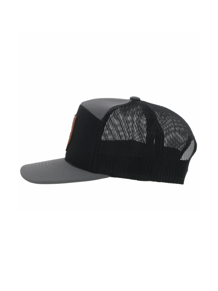 Hooey 4042T-GYBK RIGGIN Roughy High Profile Snapback Trucker Hat Grey And Black front and side view. If you need any assistance with this item or the purchase of this item please call us at five six one seven four eight eight eight zero one Monday through Saturday 10:00a.m EST to 8:00 p.m EST