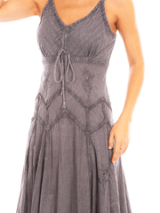 Scully HC62-GRY Womens Spaghetti Strap Long Dress Grey front close up. If you need any assistance with this item or the purchase of this item please call us at five six one seven four eight eight eight zero one Monday through Saturday 10:00a.m EST to 8:00 p.m EST