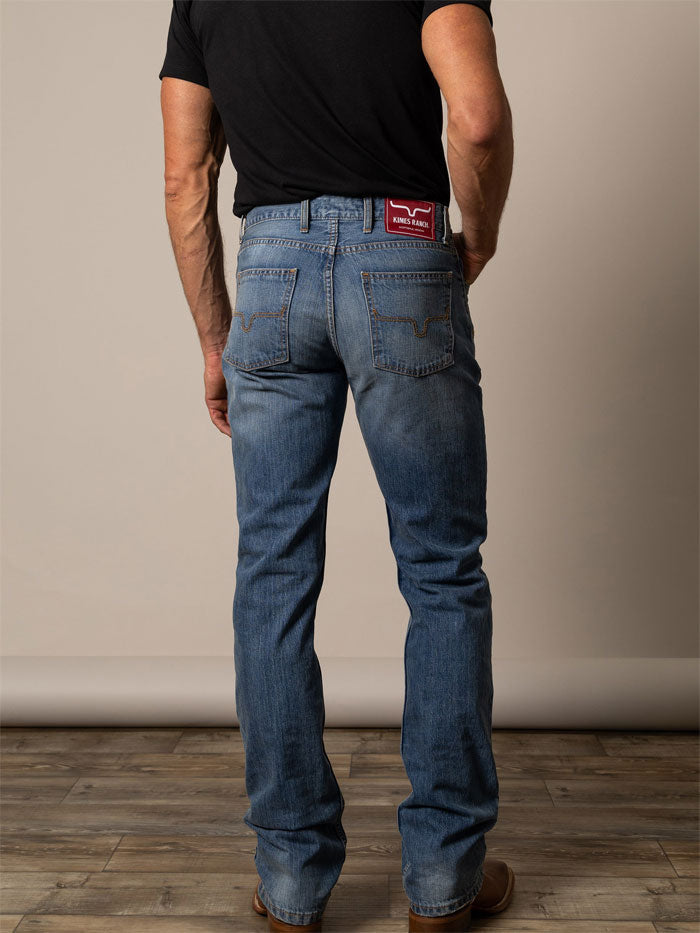 Kimes Ranch BARNEY Mens Slim Fit Boot Cut Jeans Light Wash front view. If you need any assistance with this item or the purchase of this item please call us at five six one seven four eight eight eight zero one Monday through Saturday 10:00a.m EST to 8:00 p.m EST