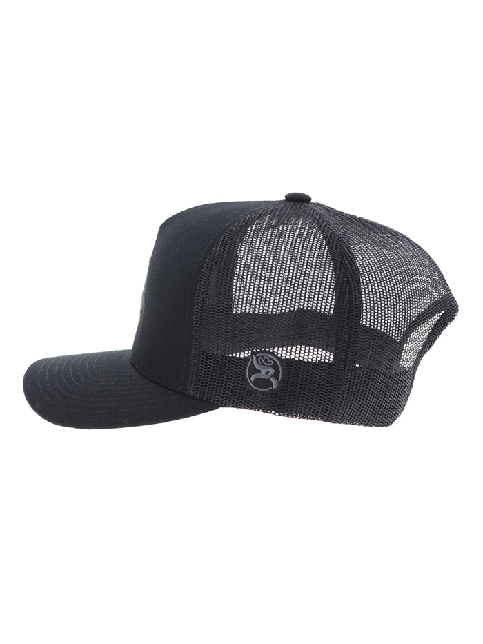 Hooey 4045T-BK WHIT High Profile Snapback Trucker Hat Black front and side view. If you need any assistance with this item or the purchase of this item please call us at five six one seven four eight eight eight zero one Monday through Saturday 10:00a.m EST to 8:00 p.m EST