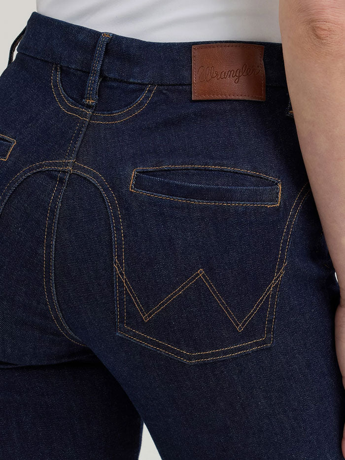 Wrangler 112361641 Womens Bespoke High Rise Fashion Flare Jean Adalyn Navy front view. If you need any assistance with this item or the purchase of this item please call us at five six one seven four eight eight eight zero one Monday through Saturday 10:00a.m EST to 8:00 p.m EST