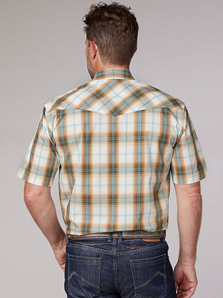 Roper 03-002-0278-4054 Mens Short Sleeve Western Plaid Shirt Orange back view. If you need any assistance with this item or the purchase of this item please call us at five six one seven four eight eight eight zero one Monday through Saturday 10:00a.m EST to 8:00 p.m EST