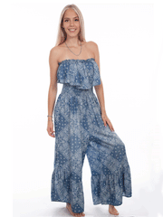 Scully HC744-LBL Womens Bandana Print Jumpsuit Light Blue front view. If you need any assistance with this item or the purchase of this item please call us at five six one seven four eight eight eight zero one Monday through Saturday 10:00a.m EST to 8:00 p.m EST