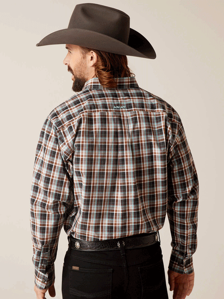 Ariat 10047388 Mens Pro Series Nathanael Classic Fit Plaid Shirt Brown back view. If you need any assistance with this item or the purchase of this item please call us at five six one seven four eight eight eight zero one Monday through Saturday 10:00a.m EST to 8:00 p.m EST
