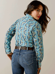 Ariat 10044873 Womens Annette Printed Shirt Turquoise back view. If you need any assistance with this item or the purchase of this item please call us at five six one seven four eight eight eight zero one Monday through Saturday 10:00a.m EST to 8:00 p.m EST