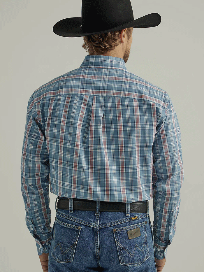 Wrangler 112331805 George Strait Collection Long Sleeve Shirt Blue front view. If you need any assistance with this item or the purchase of this item please call us at five six one seven four eight eight eight zero one Monday through Saturday 10:00a.m EST to 8:00 p.m EST