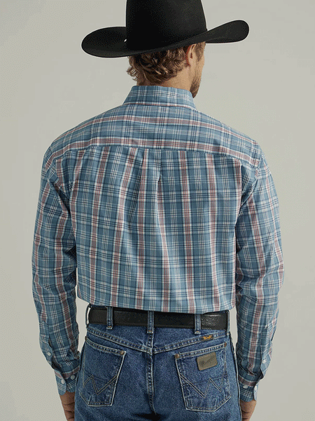 Wrangler 112331805 George Strait Collection Long Sleeve Shirt Blue back view. If you need any assistance with this item or the purchase of this item please call us at five six one seven four eight eight eight zero one Monday through Saturday 10:00a.m EST to 8:00 p.m EST