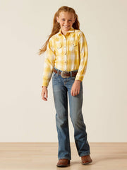 Ariat 10048597 Kids Long Sleeve Plaid Shirt Cactus Dobby alternate front view. If you need any assistance with this item or the purchase of this item please call us at five six one seven four eight eight eight zero one Monday through Saturday 10:00a.m EST to 8:00 p.m EST