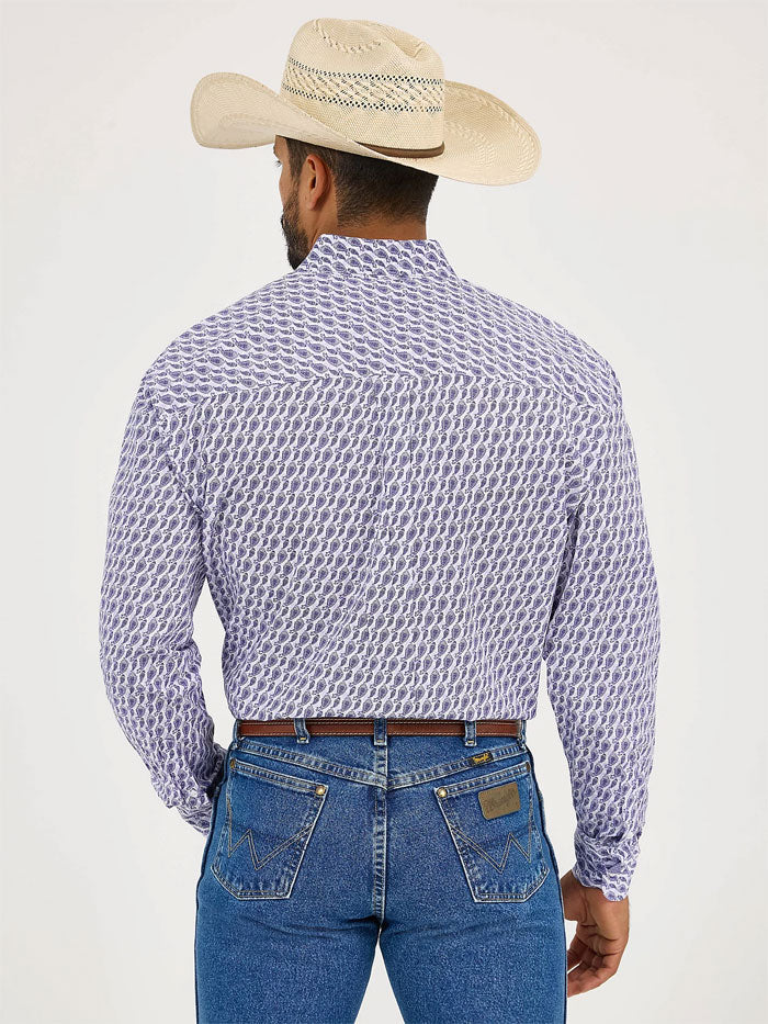 Wrangler 112365401 Mens George Strait Collection Button Down Western Shirt Purple front view. If you need any assistance with this item or the purchase of this item please call us at five six one seven four eight eight eight zero one Monday through Saturday 10:00a.m EST to 8:00 p.m EST