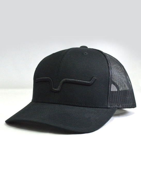 Kimes Ranch WEEKLY TRUCKER Cap Black  front / side view. If you need any assistance with this item or the purchase of this item please call us at five six one seven four eight eight eight zero one Monday through Saturday 10:00a.m EST to 8:00 p.m EST