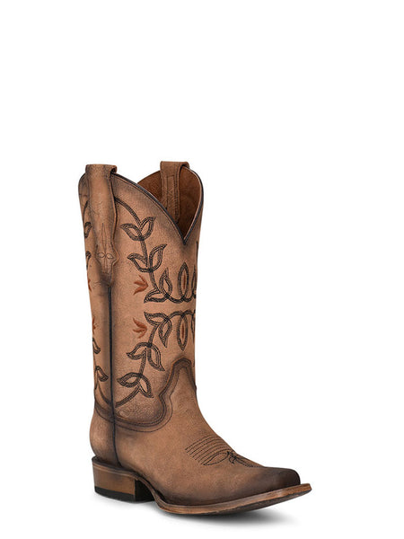 Circle G L2032 Ladies Floral Embroidery Square Toe Boot Brown side / front view. If you need any assistance with this item or the purchase of this item please call us at five six one seven four eight eight eight zero one Monday through Saturday 10:00a.m EST to 8:00 p.m EST