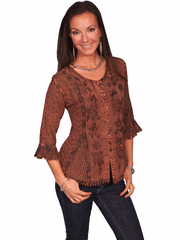 Scully HC67-COP Womens Tonal Embroidered Blouse Copper front view. If you need any assistance with this item or the purchase of this item please call us at five six one seven four eight eight eight zero one Monday through Saturday 10:00a.m EST to 8:00 p.m EST
