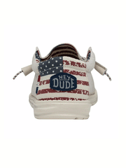 Hey Dude 40001-1K1 Mens Wally Patriotic Shoe Off White back view. If you need any assistance with this item or the purchase of this item please call us at five six one seven four eight eight eight zero one Monday through Saturday 10:00a.m EST to 8:00 p.m EST