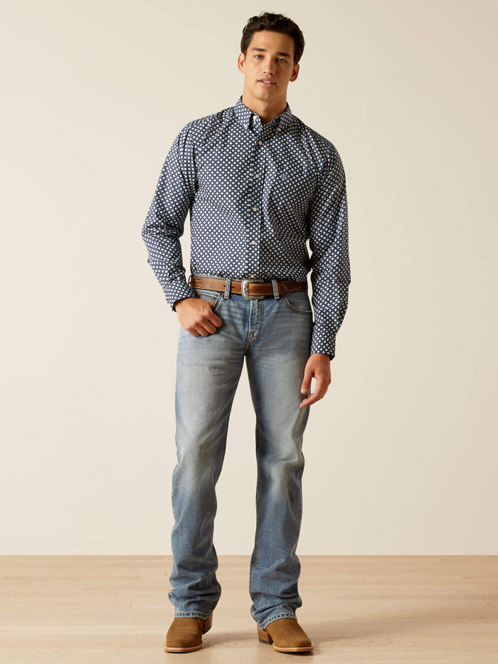 Ariat 10051245 Mens Emile Fitted Shirt Mood Indigo front view. If you need any assistance with this item or the purchase of this item please call us at five six one seven four eight eight eight zero one Monday through Saturday 10:00a.m EST to 8:00 p.m EST