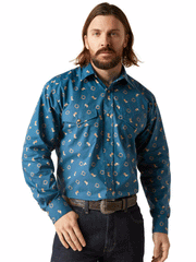 Ariat 10046199 Mens Brody Snap Long Sleeve Shirt Deep Dive Teal front view. If you need any assistance with this item or the purchase of this item please call us at five six one seven four eight eight eight zero one Monday through Saturday 10:00a.m EST to 8:00 p.m EST