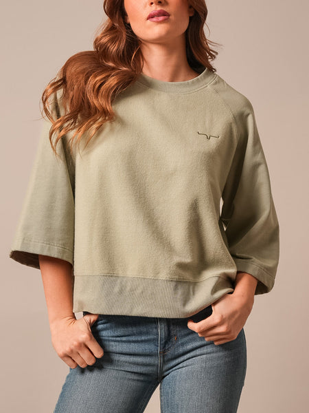 Kimes Ranch ADDY Womens 3/4 Sleeve Pullover Sage front view. If you need any assistance with this item or the purchase of this item please call us at five six one seven four eight eight eight zero one Monday through Saturday 10:00a.m EST to 8:00 p.m EST