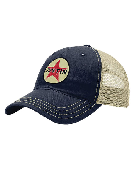 Justin JCBC807-NVY Red Star Circle Patch Cap Navy side / front view. If you need any assistance with this item or the purchase of this item please call us at five six one seven four eight eight eight zero one Monday through Saturday 10:00a.m EST to 8:00 p.m EST