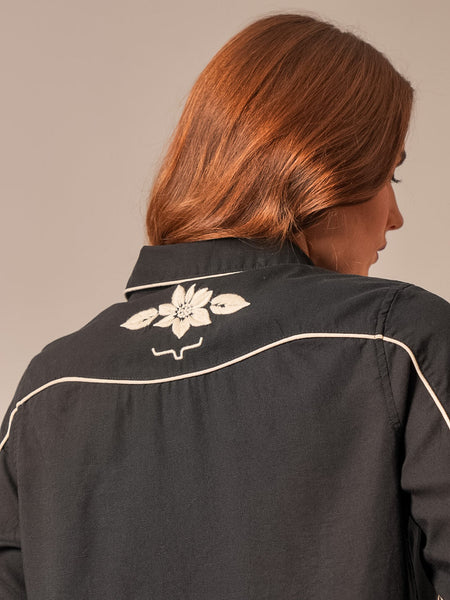 Kimes Ranch STEVIE Womens Western Shirt Black back view. If you need any assistance with this item or the purchase of this item please call us at five six one seven four eight eight eight zero one Monday through Saturday 10:00a.m EST to 8:00 p.m EST