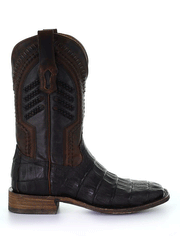 Corral A3878 Mens Embroidery And Woven Square Toe Caiman Boot Oil Brown side view. If you need any assistance with this item or the purchase of this item please call us at five six one seven four eight eight eight zero one Monday through Saturday 10:00a.m EST to 8:00 p.m EST