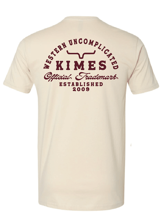 Kimes Ranch HEAVY TEXT Mens Short Sleeve Graphic T-Shirt Natural back view. If you need any assistance with this item or the purchase of this item please call us at five six one seven four eight eight eight zero one Monday through Saturday 10:00a.m EST to 8:00 p.m EST