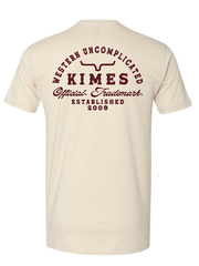 Kimes Ranch HEAVY TEXT Mens Short Sleeve Graphic T-Shirt Natural back view. If you need any assistance with this item or the purchase of this item please call us at five six one seven four eight eight eight zero one Monday through Saturday 10:00a.m EST to 8:00 p.m EST