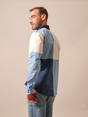 Kimes Ranch ZT BLOCK PARTY Mens Zach Top Western Shirt Mid Blue side / back view. If you need any assistance with this item or the purchase of this item please call us at five six one seven four eight eight eight zero one Monday through Saturday 10:00a.m EST to 8:00 p.m EST