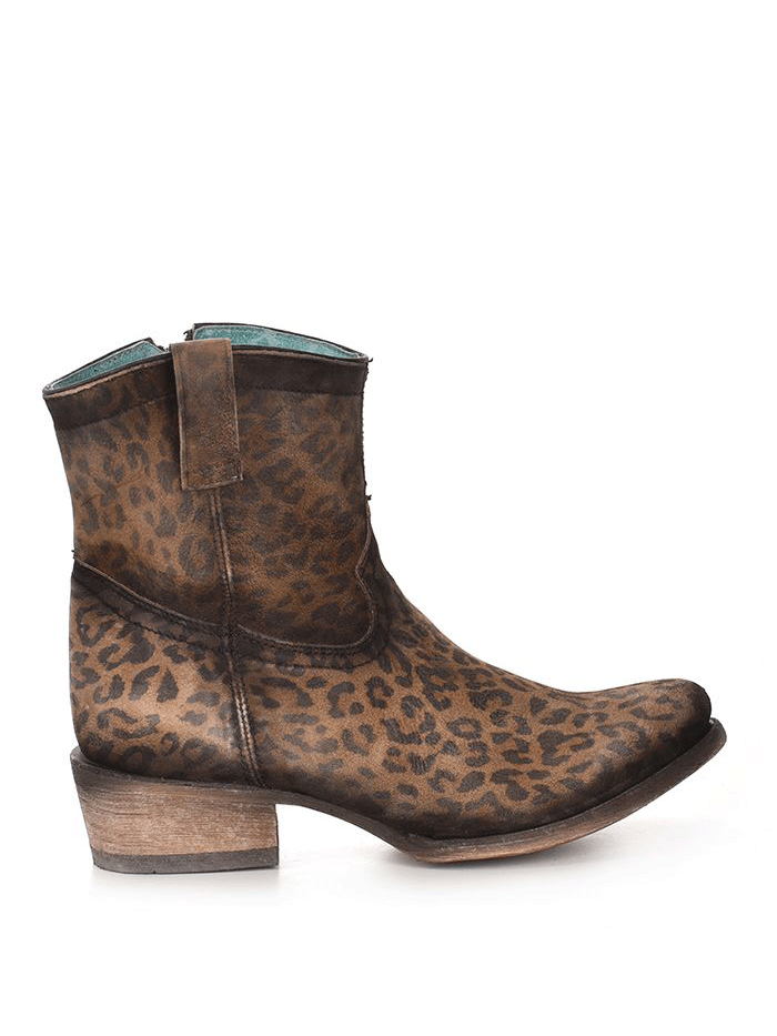 Corral C3627 Ladies Leopard Print Round Toe Zipper Bootie Sand front and side view. If you need any assistance with this item or the purchase of this item please call us at five six one seven four eight eight eight zero one Monday through Saturday 10:00a.m EST to 8:00 p.m EST
