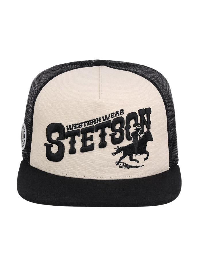 Stetson SCHC5F-0012 Cowboy Wrangler Trucker Hat Black front view. If you need any assistance with this item or the purchase of this item please call us at five six one seven four eight eight eight zero one Monday through Saturday 10:00a.m EST to 8:00 p.m EST
