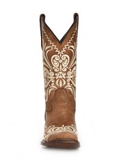 Circle G L5409 Ladies Embroidery Square Toe Boots Tan full front view. If you need any assistance with this item or the purchase of this item please call us at five six one seven four eight eight eight zero one Monday through Saturday 10:00a.m EST to 8:00 p.m EST