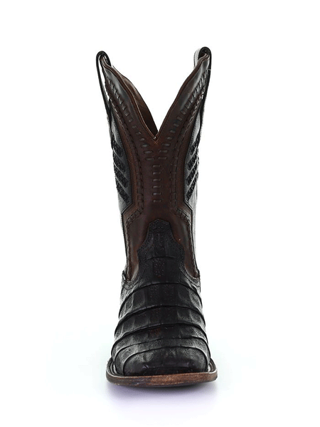 Corral A3878 Mens Embroidery And Woven Square Toe Caiman Boot Oil Brown front view. If you need any assistance with this item or the purchase of this item please call us at five six one seven four eight eight eight zero one Monday through Saturday 10:00a.m EST to 8:00 p.m EST