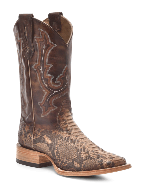 Corral B5000 Mens Python Embroidery Square Toe Western Boot Taupe front and side view. If you need any assistance with this item or the purchase of this item please call us at five six one seven four eight eight eight zero one Monday through Saturday 10:00a.m EST to 8:00 p.m EST