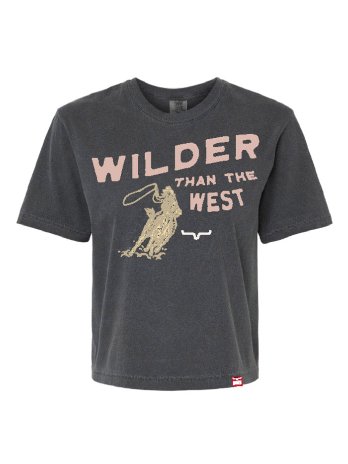 Kimes Ranch WILDER THAN THE WEST Womens Short Sleeve Cropped Tee Grey front view. If you need any assistance with this item or the purchase of this item please call us at five six one seven four eight eight eight zero one Monday through Saturday 10:00a.m EST to 8:00 p.m EST