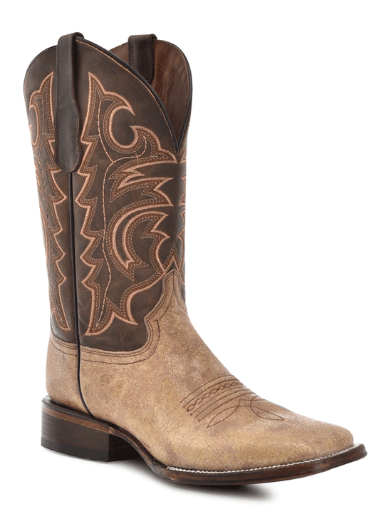 Circle G L6134 Mens Embroidery Wide Square Toe Boot Shedron Tan front and side view. If you need any assistance with this item or the purchase of this item please call us at five six one seven four eight eight eight zero one Monday through Saturday 10:00a.m EST to 8:00 p.m EST