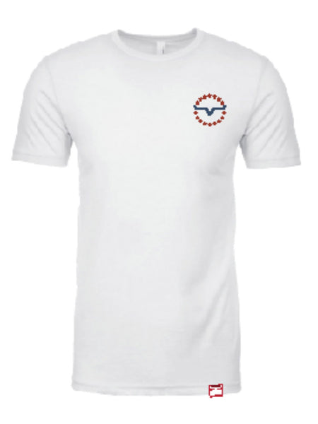 Kimes Ranch 76 Mens Short Sleeve Graphic T-Shirt White front view. If you need any assistance with this item or the purchase of this item please call us at five six one seven four eight eight eight zero one Monday through Saturday 10:00a.m EST to 8:00 p.m EST
