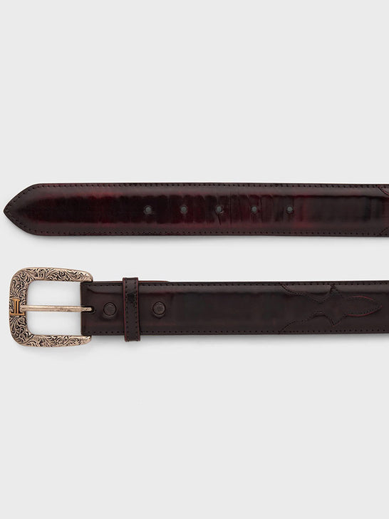 Lucchese W2211 Smooth Goat Belt Black Cherry front close up. If you need any assistance with this item or the purchase of this item please call us at five six one seven four eight eight eight zero one Monday through Saturday 10:00a.m EST to 8:00 p.m EST