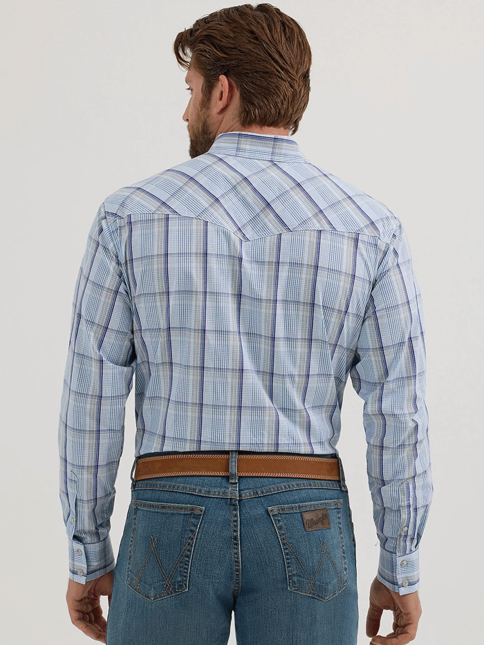 Wrangler 112356580 Mens 20X Competition Western Plaid Shirt Blue front. If you need any assistance with this item or the purchase of this item please call us at five six one seven four eight eight eight zero one Monday through Saturday 10:00a.m EST to 8:00 p.m EST

