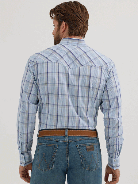 Wrangler 112356580 Mens 20X Competition Western Plaid Shirt Blue back. If you need any assistance with this item or the purchase of this item please call us at five six one seven four eight eight eight zero one Monday through Saturday 10:00a.m EST to 8:00 p.m EST

