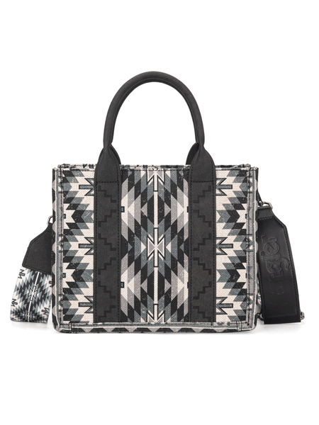 Wrangler WG2213-8120SBK Womens Southwestern Pattern Dual Sided Print Tote Crossbody Bag Black back view. If you need any assistance with this item or the purchase of this item please call us at five six one seven four eight eight eight zero one Monday through Saturday 10:00a.m EST to 8:00 p.m EST

