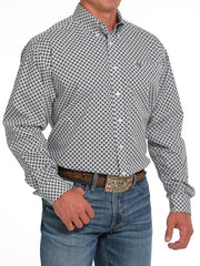 Cinch MTW1105633 Mens Geometric Print Button Down Western Shirt White Purple side / front view. If you need any assistance with this item or the purchase of this item please call us at five six one seven four eight eight eight zero one Monday through Saturday 10:00a.m EST to 8:00 p.m EST