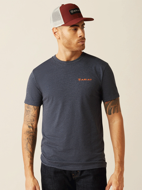 Ariat 10052573 Mens Eagle Rock T-Shirt Navy Heather front view.If you need any assistance with this item or the purchase of this item please call us at five six one seven four eight eight eight zero one Monday through Saturday 10:00a.m EST to 8:00 p.m EST