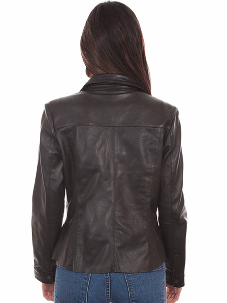 Scully L1024-11 Womens Contemporary Lamb Leather Jacket Black back view. If you need any assistance with this item or the purchase of this item please call us at five six one seven four eight eight eight zero one Monday through Saturday 10:00a.m EST to 8:00 p.m EST