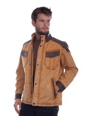 Scully 1089-187 Mens Canvas And Leather Trim Jacket Tan front view. If you need any assistance with this item or the purchase of this item please call us at five six one seven four eight eight eight zero one Monday through Saturday 10:00a.m EST to 8:00 p.m EST
